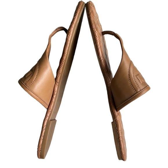 Tory Burch Fleming Quilted Tan Leather Thong Padded Slides Sandals - 8 - Picture 9 of 13